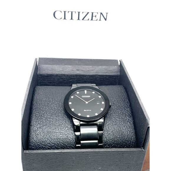 Citizen Men's Watch Eco-Drive Axiom AU1065-58G Diamond Accent Black Dial 40mm - Picture 3 of 14